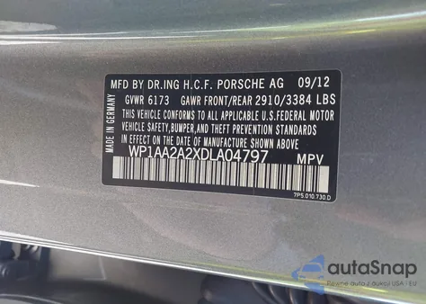 2013 Porsche Cayenne z USA, uszkodzony, nr VIN WP1AA2A2XDLA04797